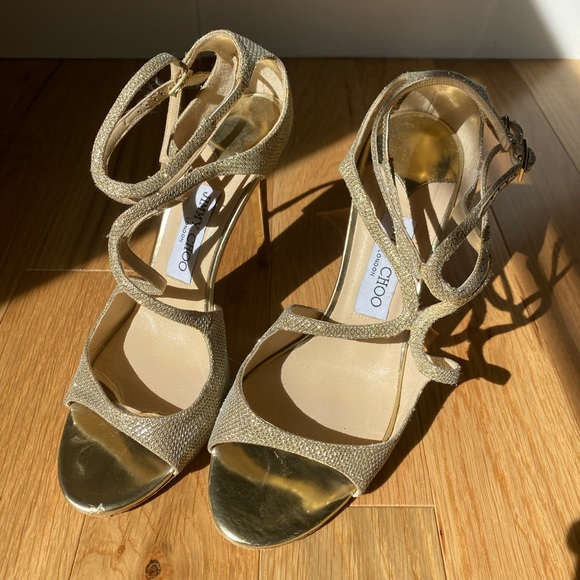 Jimmy choo lang gold glitter sandals. Size 39.5. Worn twice. - Picture 4 of 5